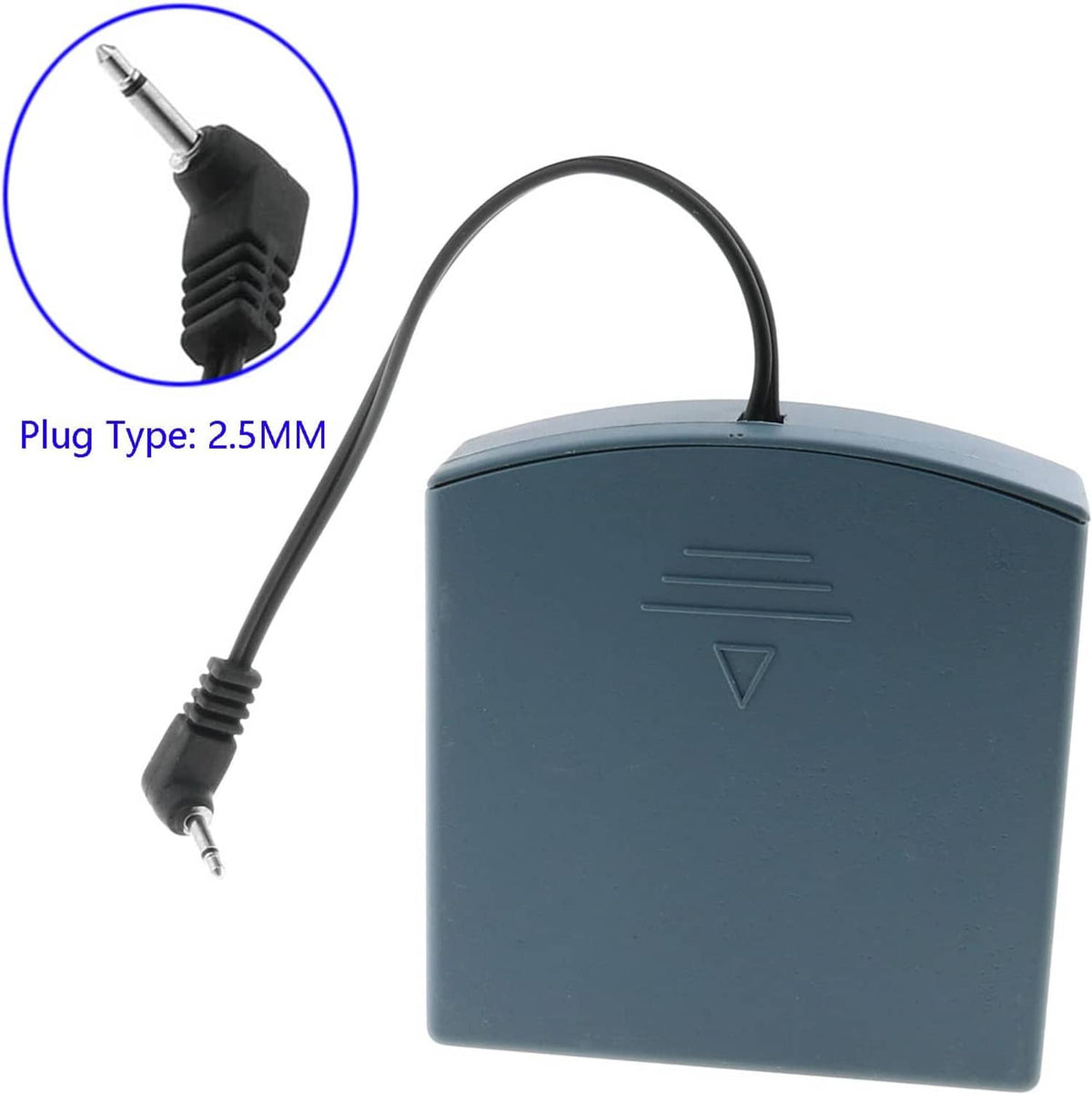 Dark blue external battery pack with 2.5mm DC plug and power cable