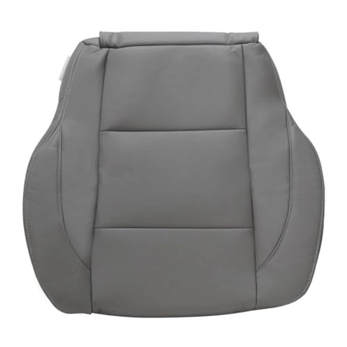Gray front driver seat bottom replacement cover, front view with curved sides
