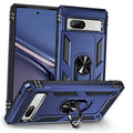 Blue rugged phone case with raised edges and front camera cutout