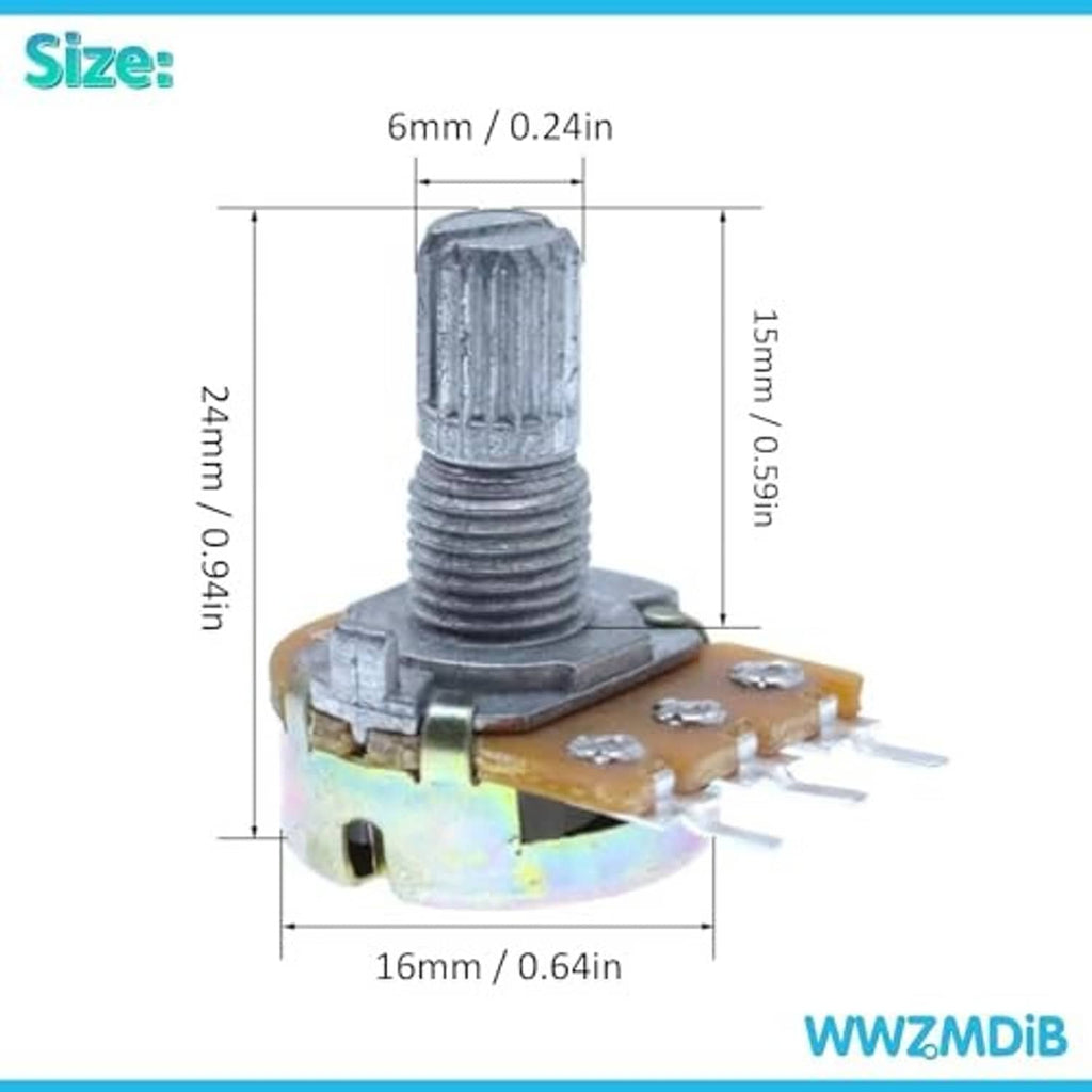 Rotary potentiometer with metal shaft and PCB mounting pins