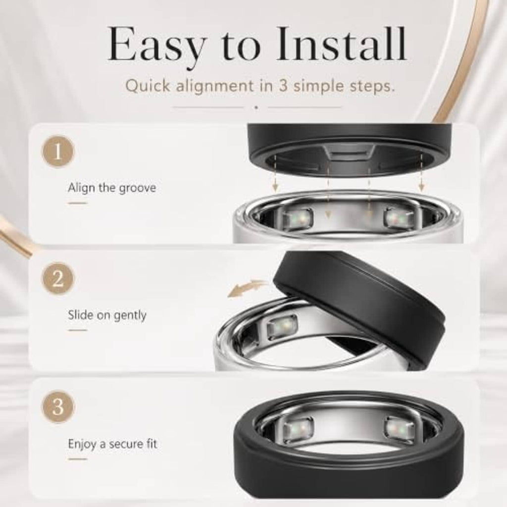 Black silicone ring cover installation on metal ring for secure edge coverage