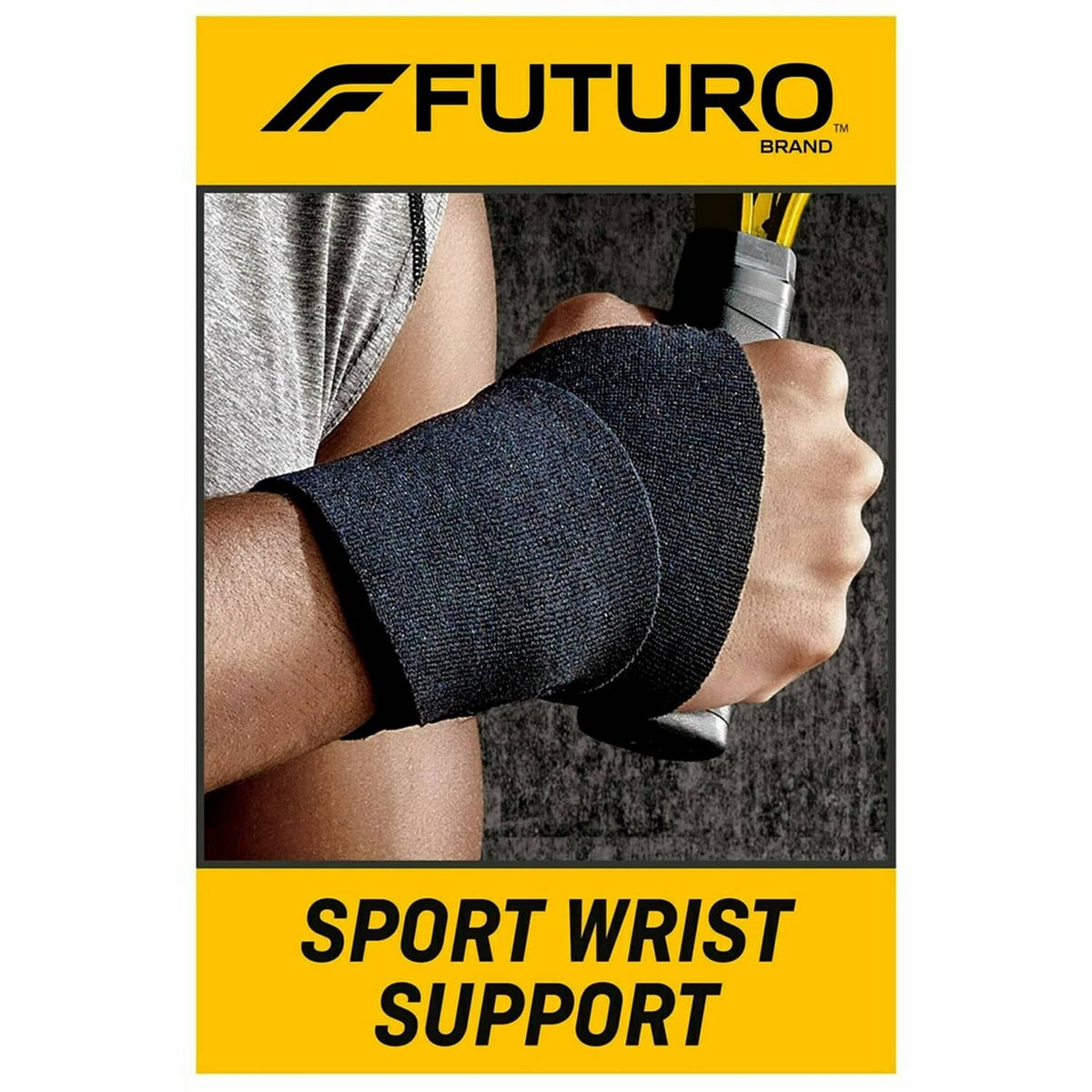 Dark sport wrist support with wrap-around band, shown close-up