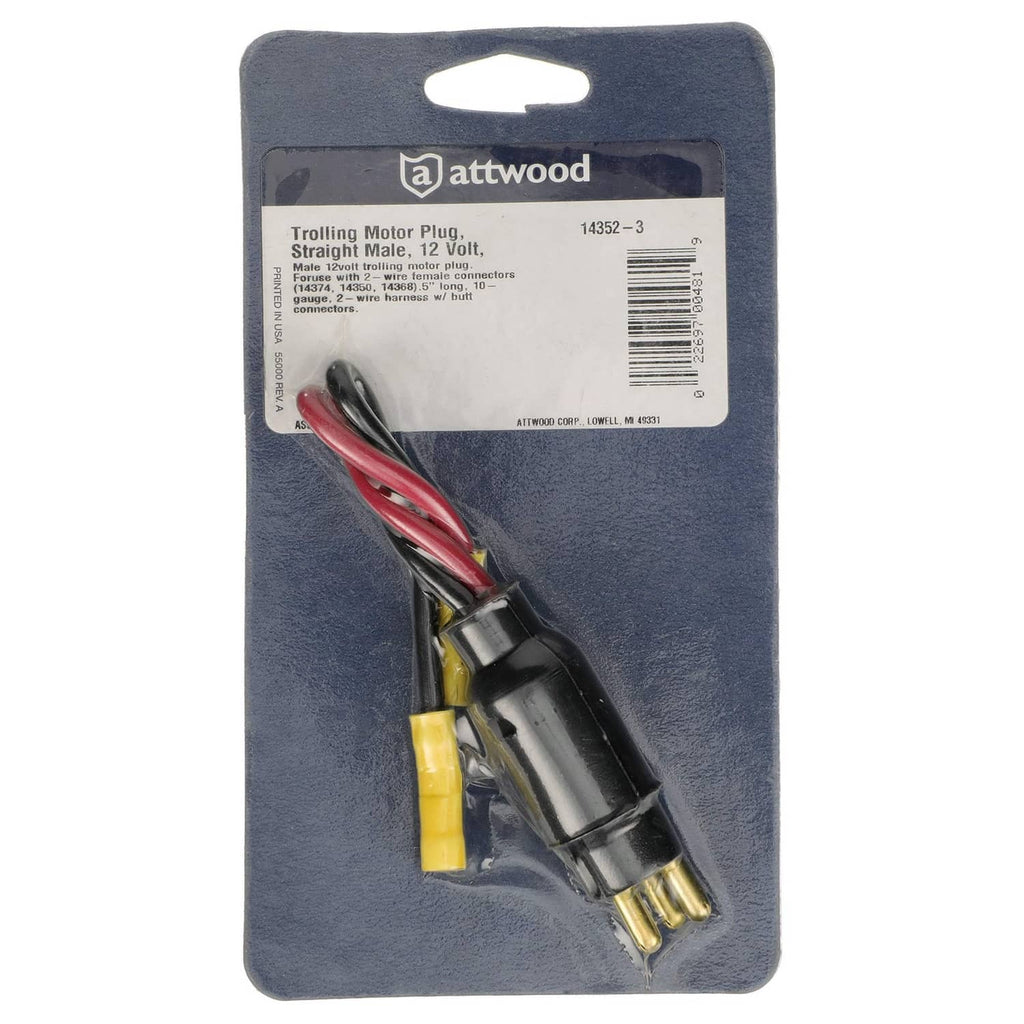 Attwood trolling motor plug connector in retail blister packaging card