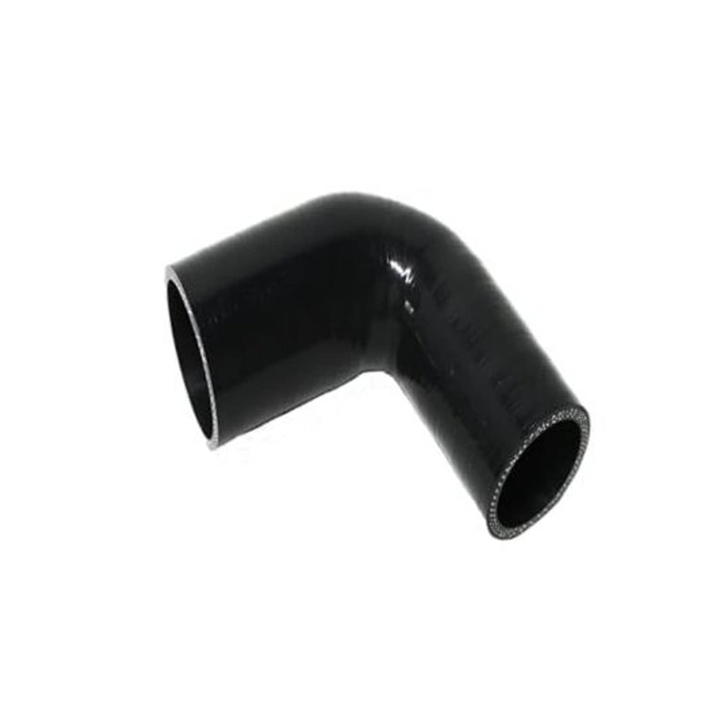 Black 90-degree silicone elbow hose reducer with two open ends