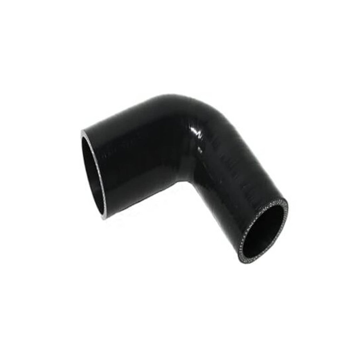 Black 90-degree silicone elbow hose reducer with two open ends