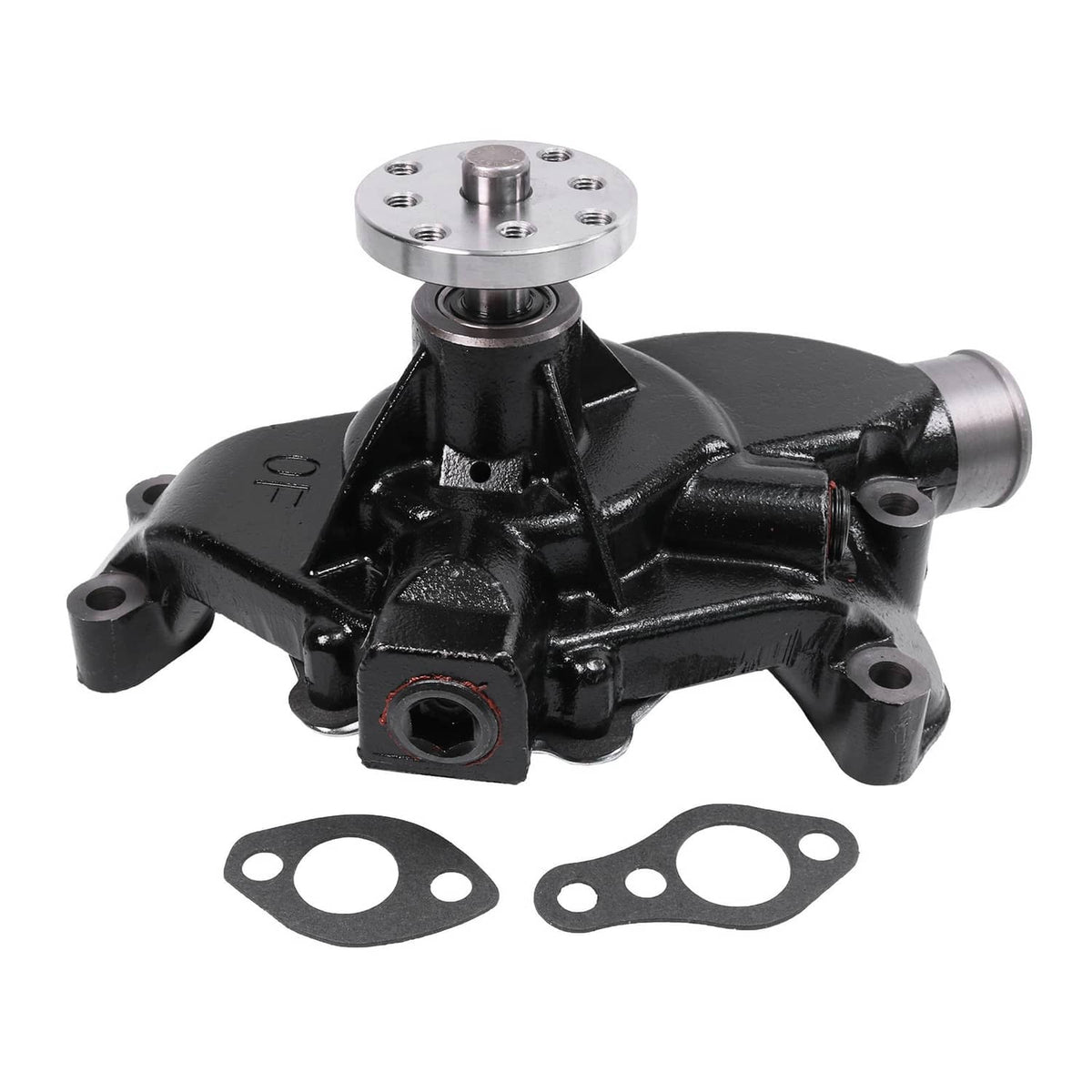 Black water pump with stainless impeller hub and mounting flange, with two gaskets