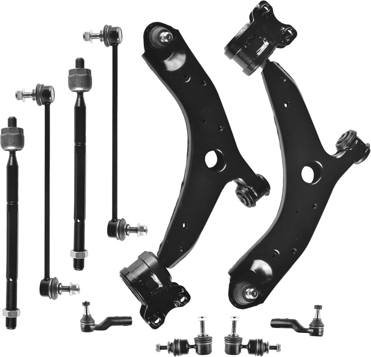 Front suspension kit with control arms, tie rod bars, and ball joints
