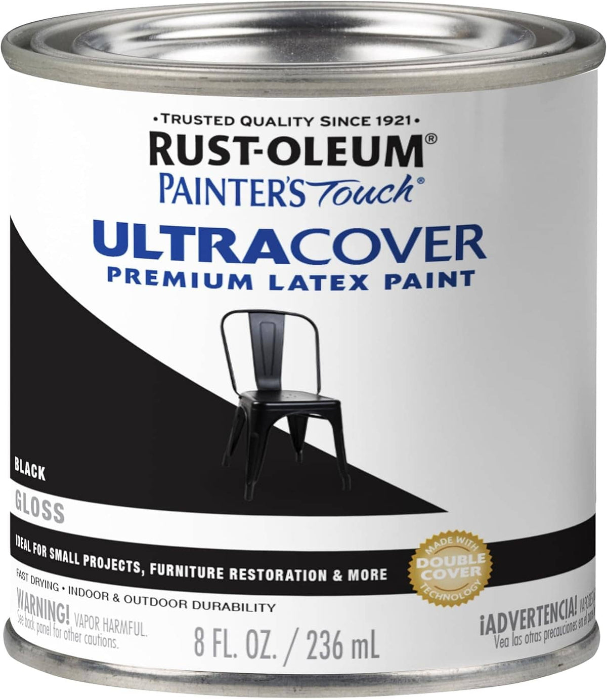 Gloss black latex paint can with Rust-Oleum Painter's Touch label, 8 fl oz