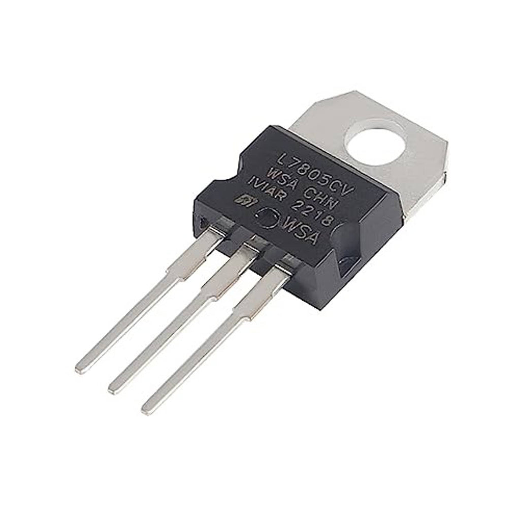 L7805CV 5V regulator IC, metal tab with circular mounting hole, 3-pin leads