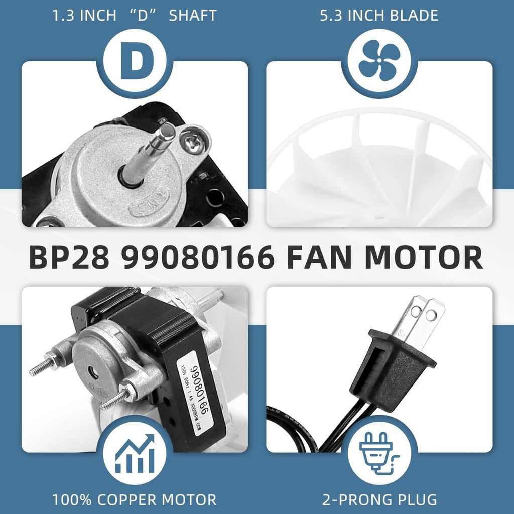 Exhaust fan motor with mounting base and two-prong power plug, black and silver