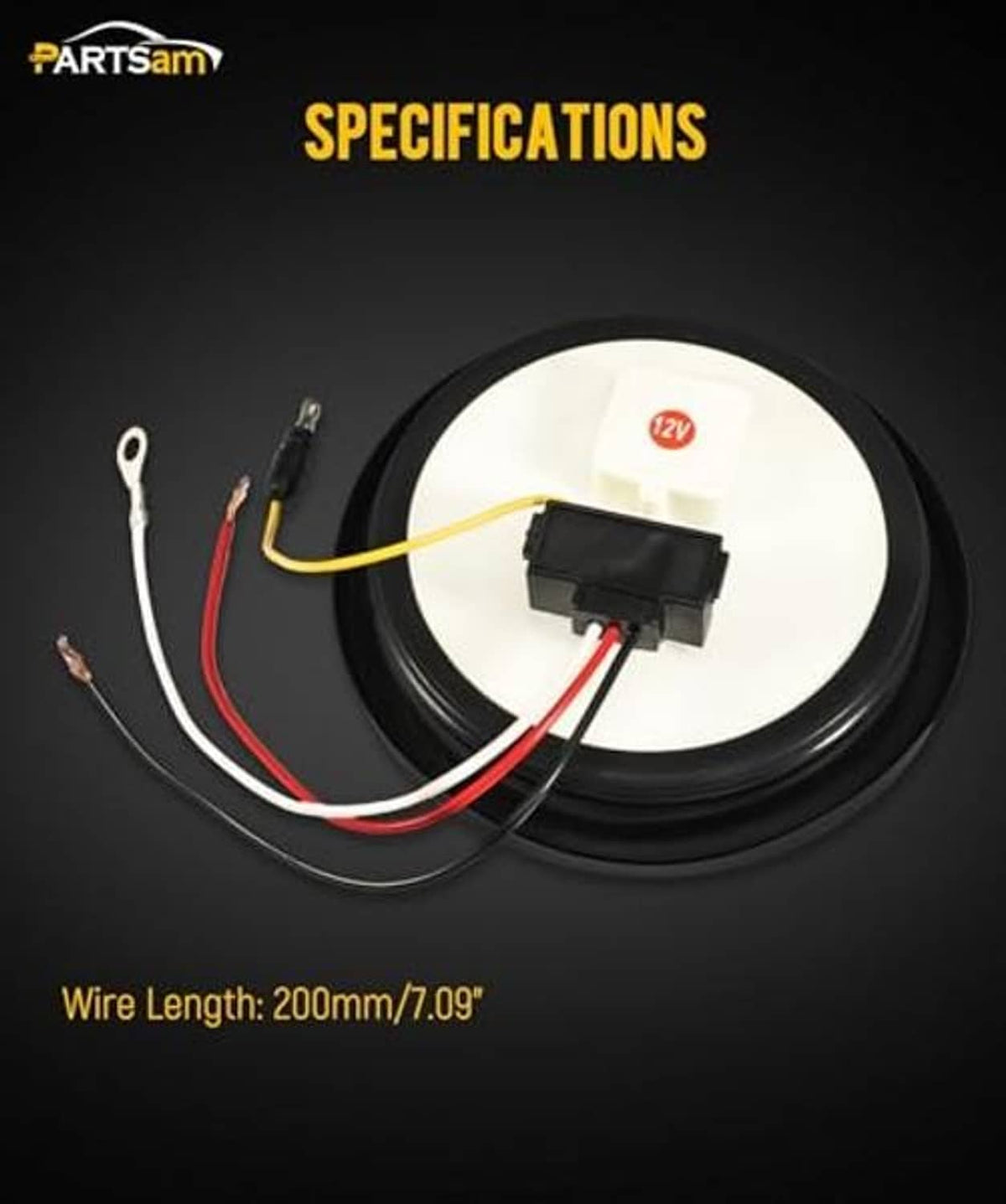Round LED trailer light with black housing and attached wiring harness