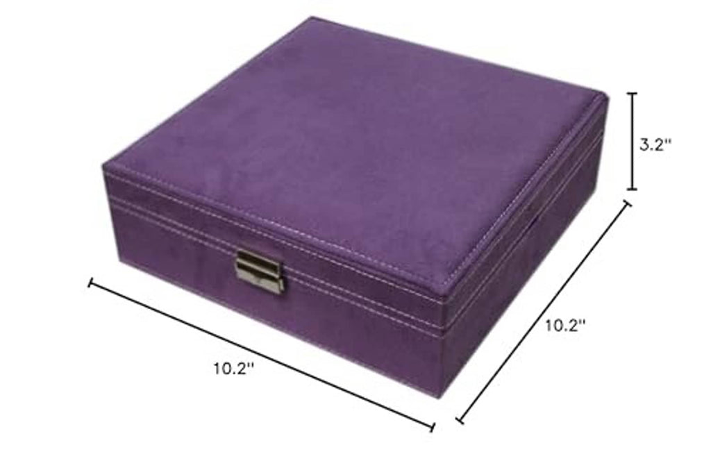 Purple jewelry box organizer, closed; size 10.2 in x 10.2 in x 3.2 in