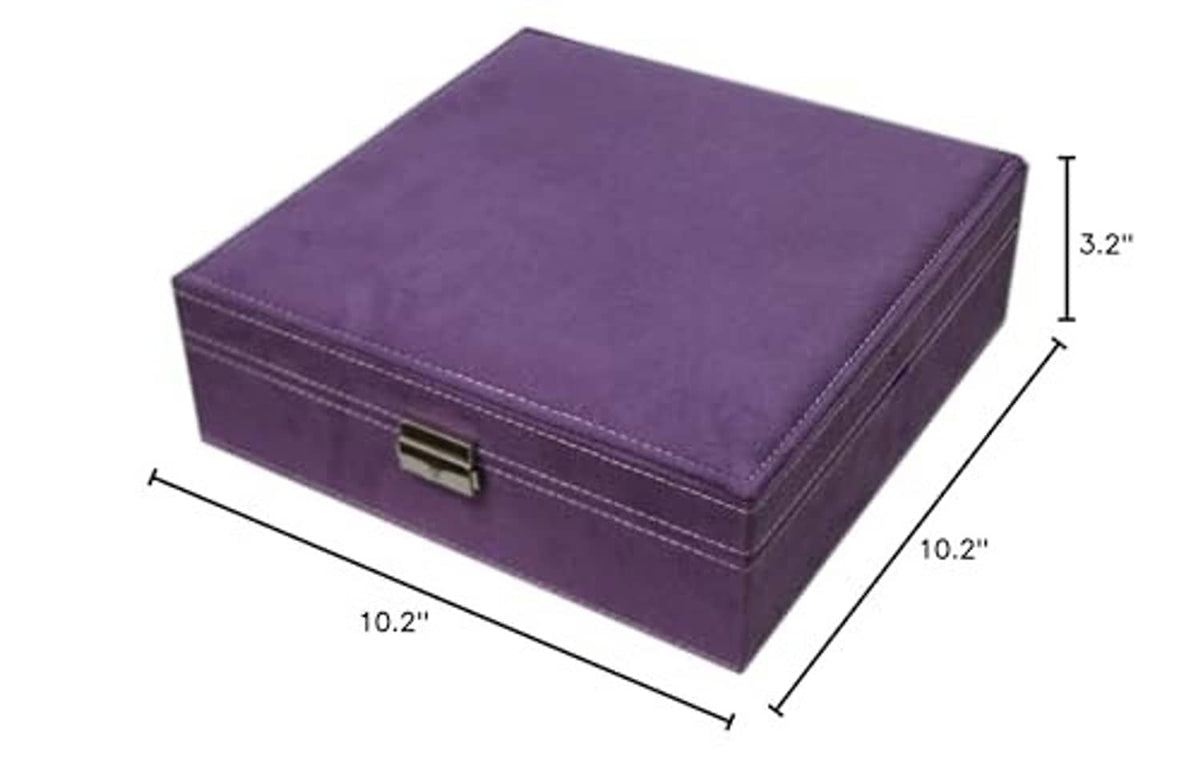 Purple jewelry box organizer, closed; size 10.2 in x 10.2 in x 3.2 in
