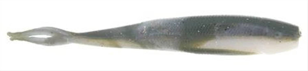 Emerald shiner fishing lure, gray-silver shad body with green tail accents