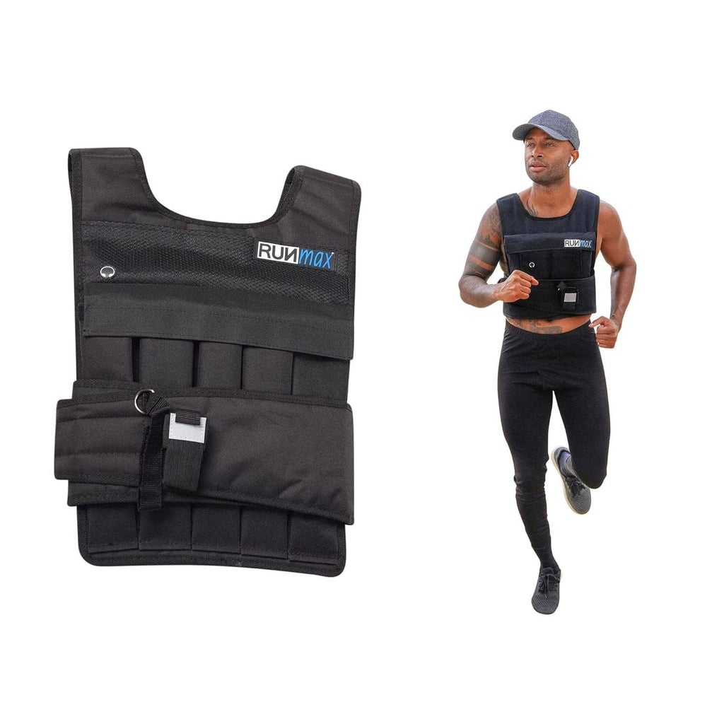 Black weighted training vest with front straps and multiple weight pockets