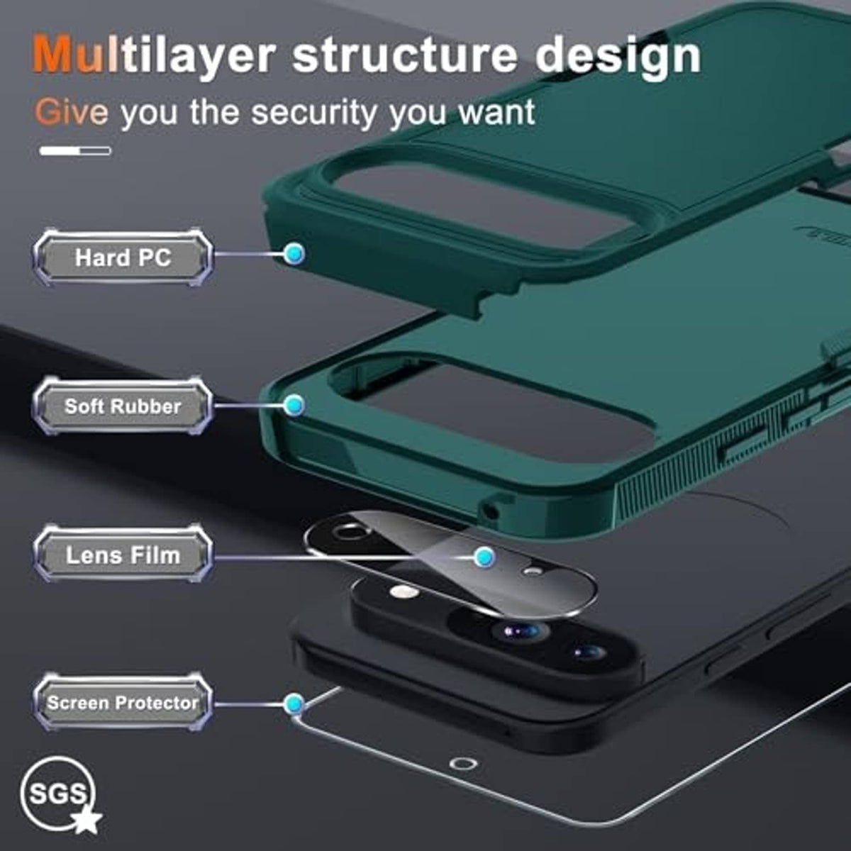 Dark green Pixel 10 Pro XL case with reinforced bumper and layered edge protection