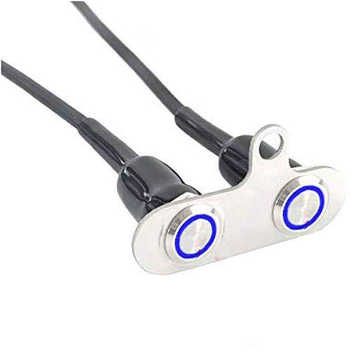 Stainless steel handlebar switch bar with two blue LED push buttons and cables