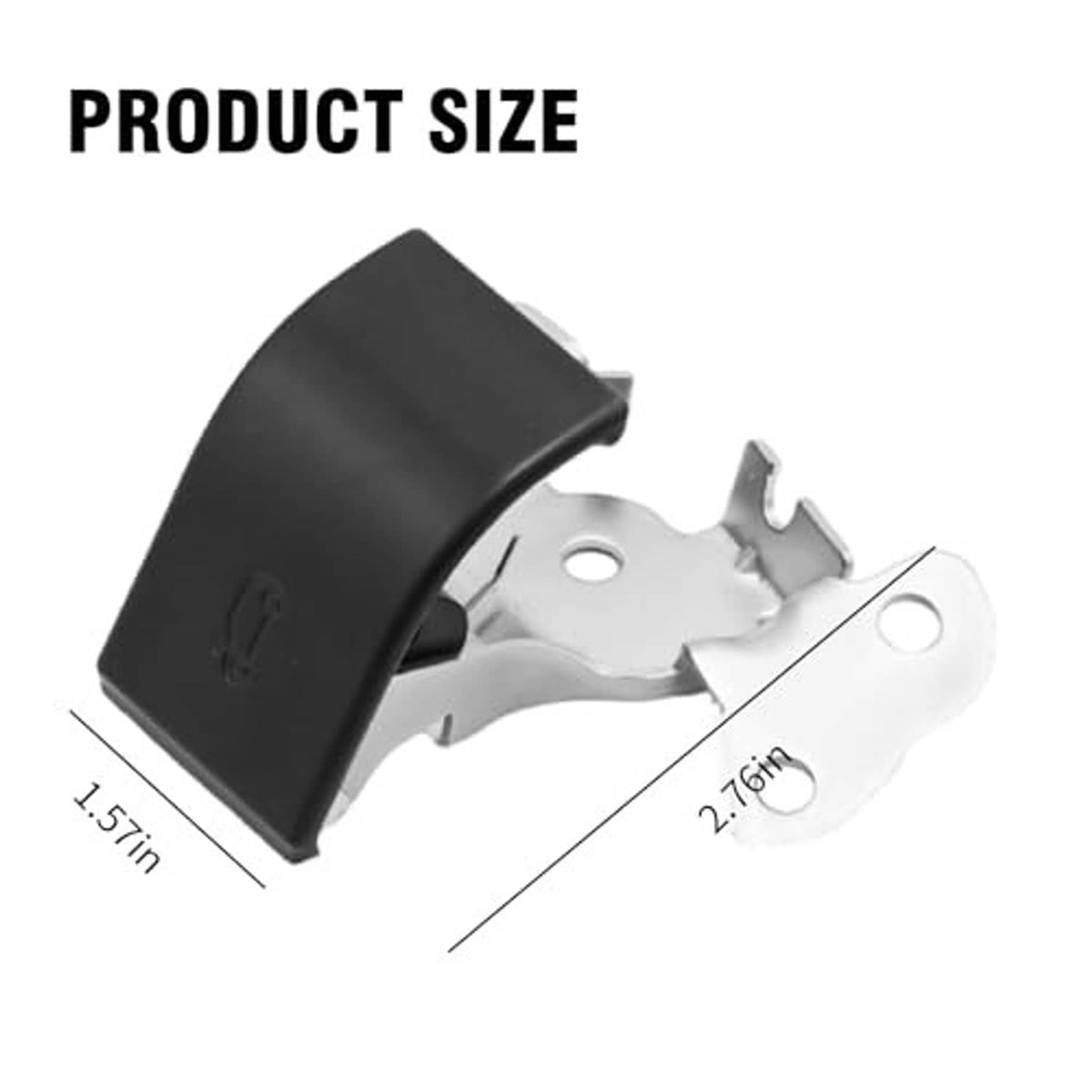 Internal hood release handle replacement set with black cover and silver bracket, size labeled