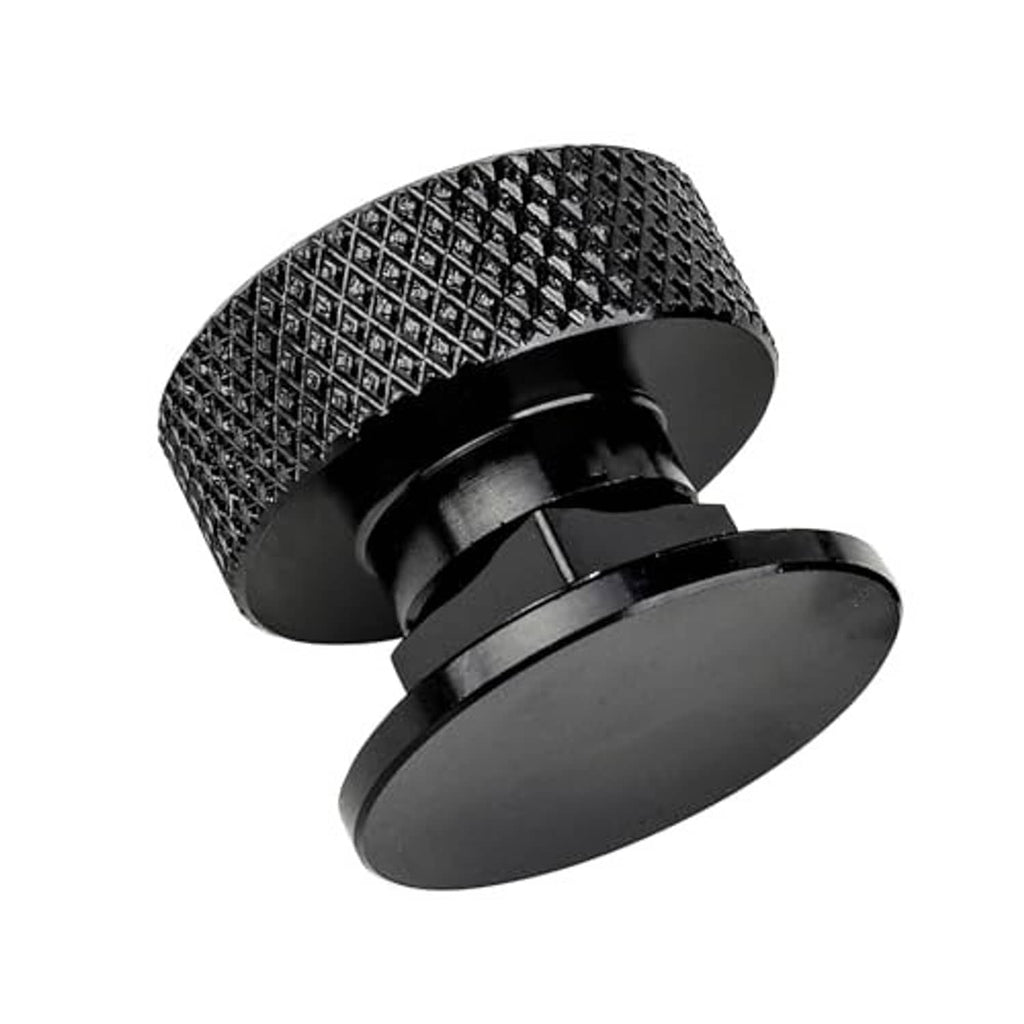 Black knurled welding helmet fastener pair, two round caps with threaded stem