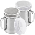 Stainless steel powdered sugar shaker duster with fine mesh lids and handles