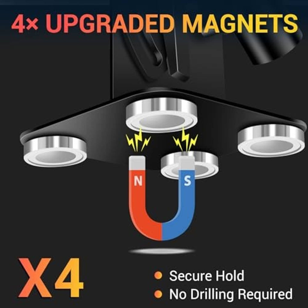 Black RV flag pole holder showing multiple magnets beneath the base