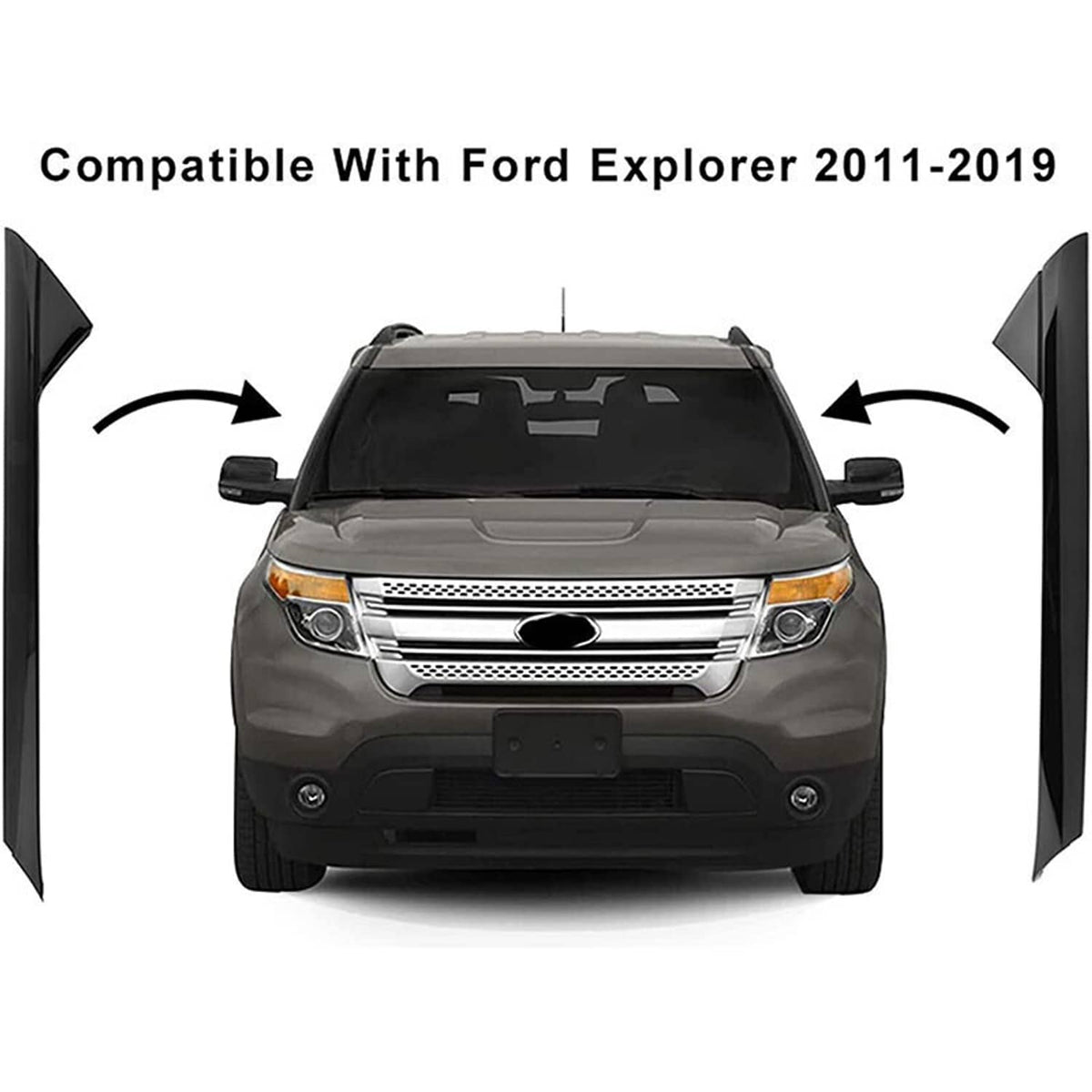 Black windshield outer trim pillar molding pair for vehicle front fit