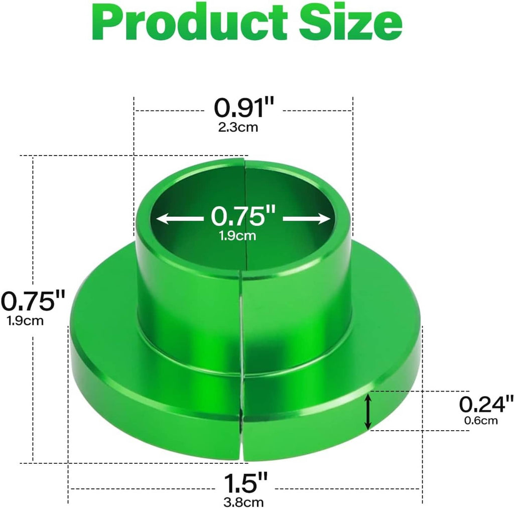 Green heater hose disconnect tool shown with circular size measurements diagram