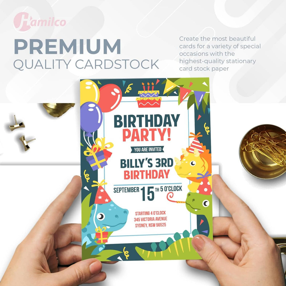 Colorful birthday party invitation card on cardstock