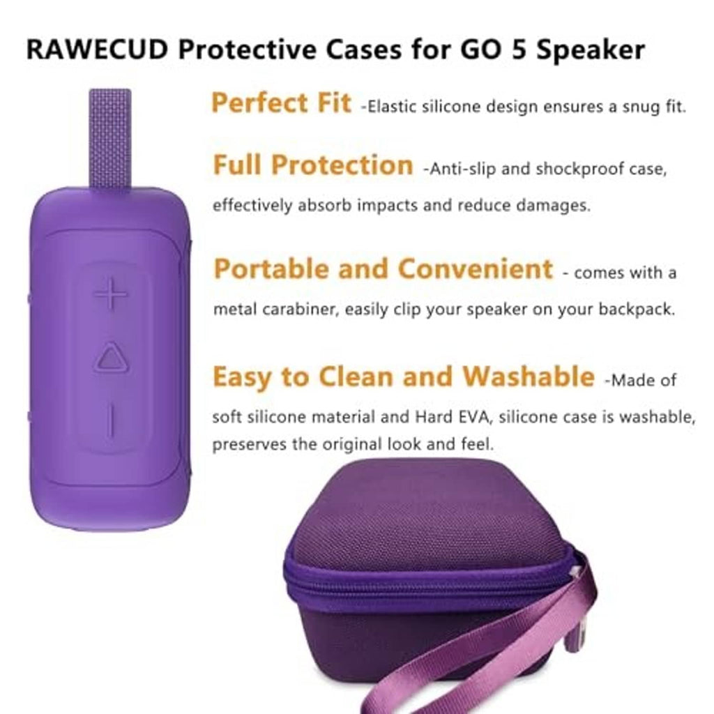 Purple silicone and hard EVA speaker case with strap and carabiner