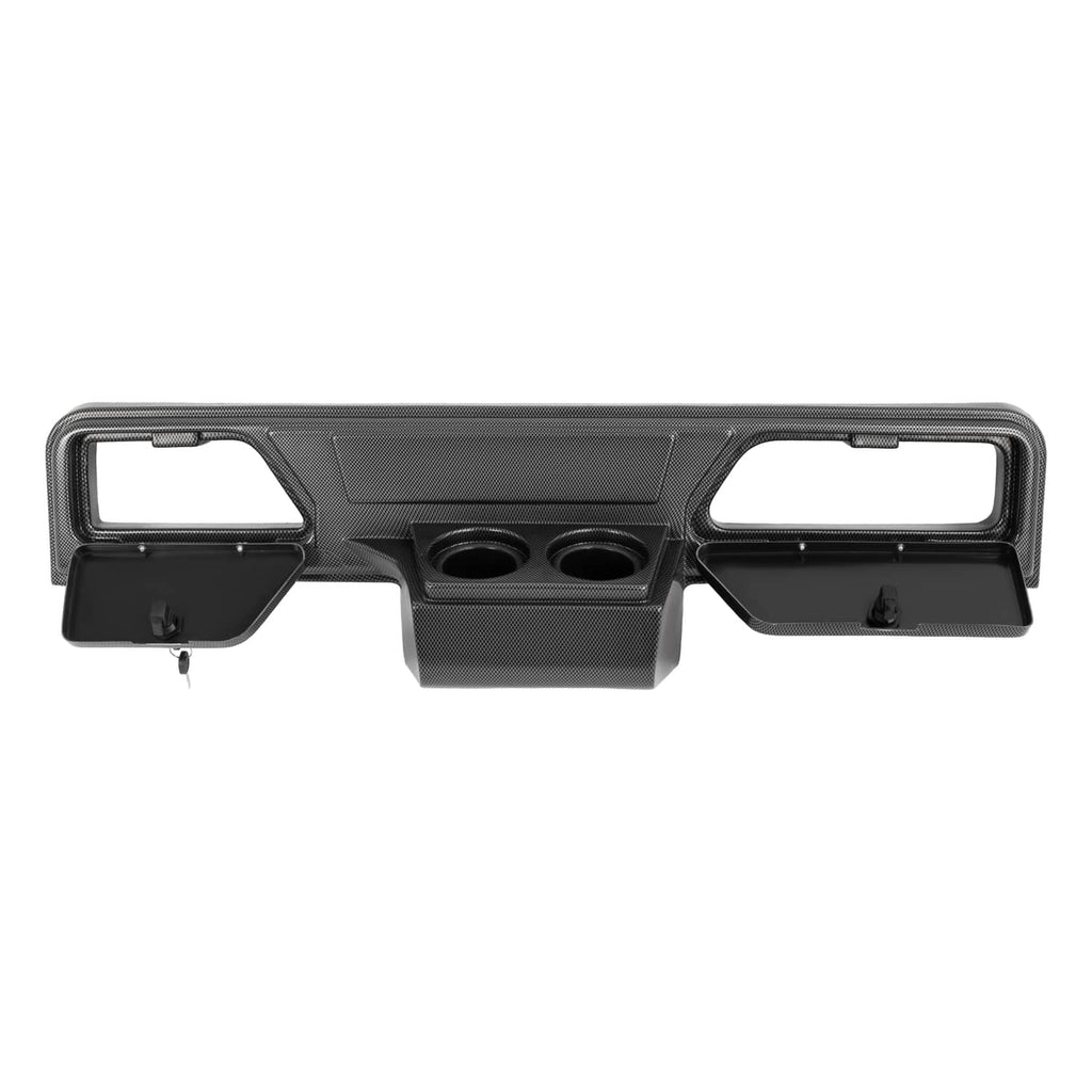 Carbon fiber-style dashboard dash cover with two cup holes and two vented side openings