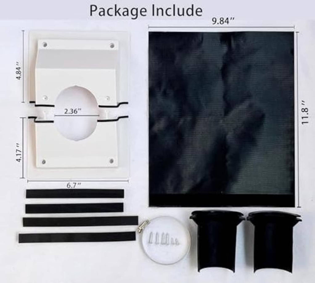 HVAC wall penetration cover kit contents: cover plate, insulated fabric, fasteners