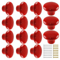 Set of red glossy round ceramic drawer knobs with mounting screws