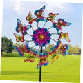 Colorful butterfly and flower wind spinner with metal yard stake, bright multicolor design