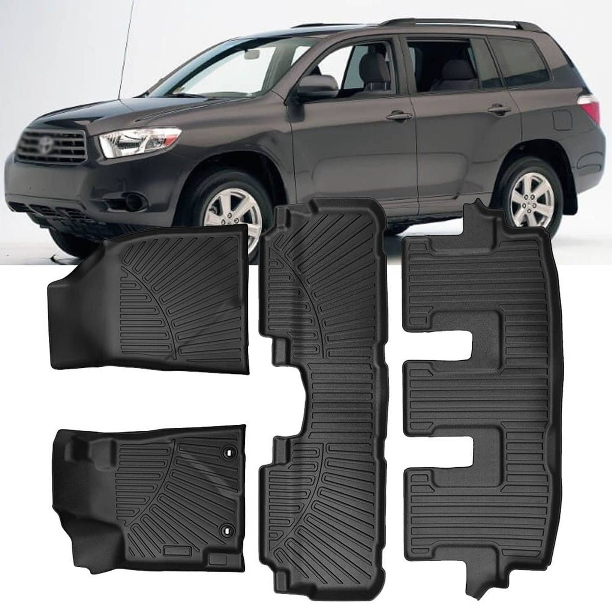 Set of four black all-weather TPE floor liners with raised channels and contours