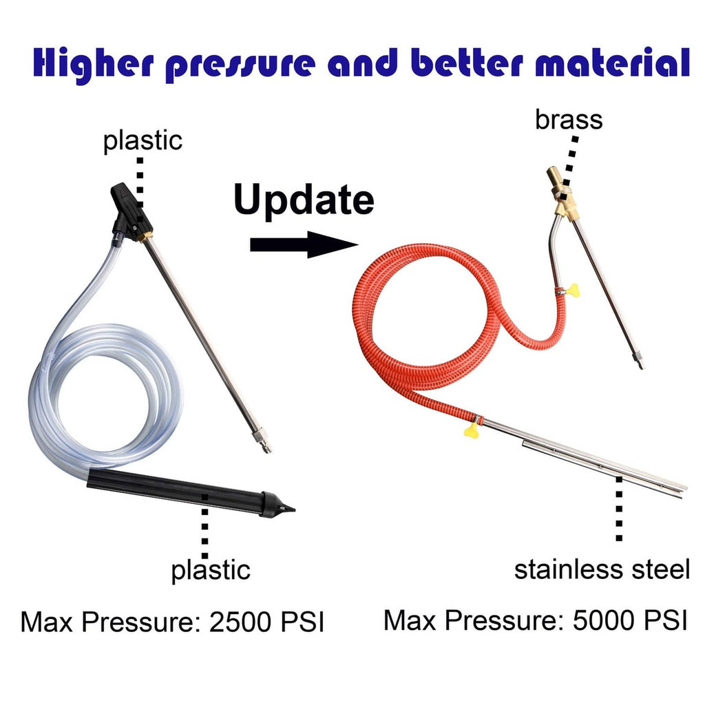 Pressure washer sandblasting kit with stainless steel wand, brass fittings, and red hose