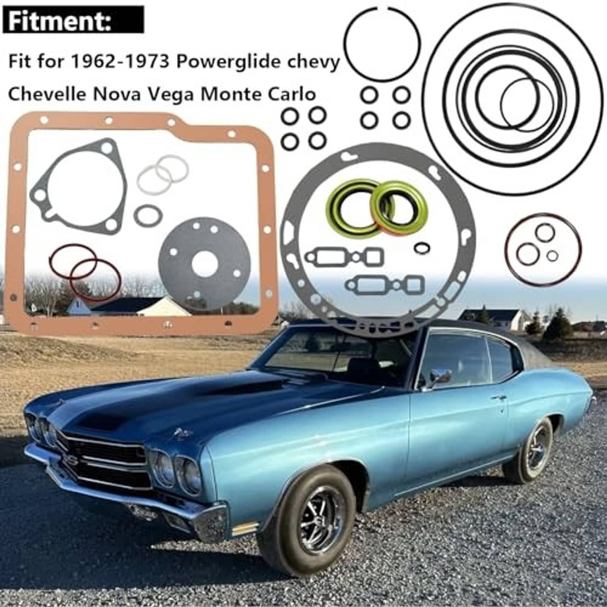 Transmission oil pan gasket kit with paper gasket, seals, and O-rings arranged for fitment