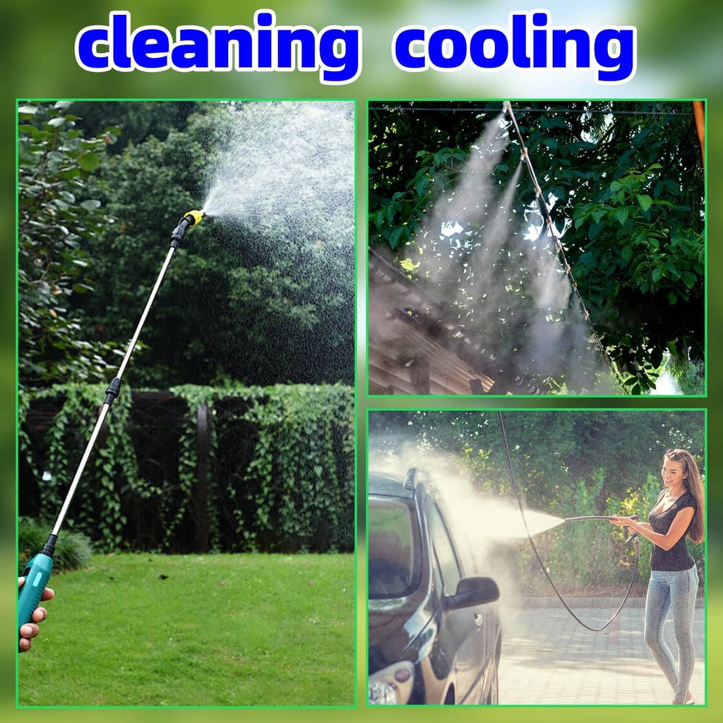 Outdoor cleaning spray nozzle attachment producing a wide flat fan mist
