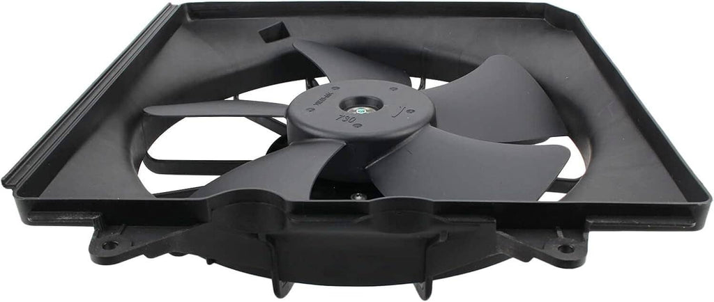 Black cooling fan in rectangular fan shroud with round motor plate