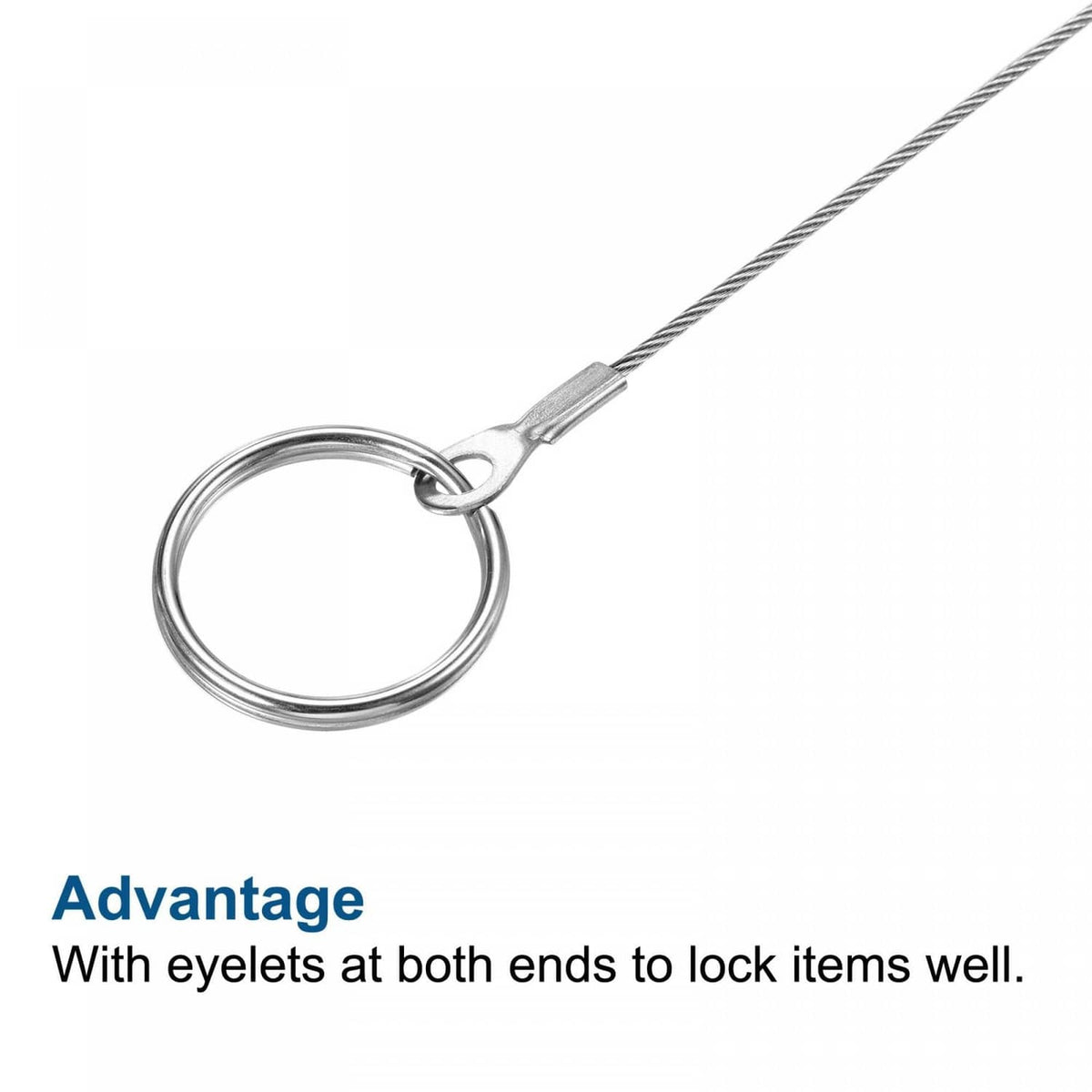 Stainless steel lanyard cable with ring loop and twisted wire eyelet end