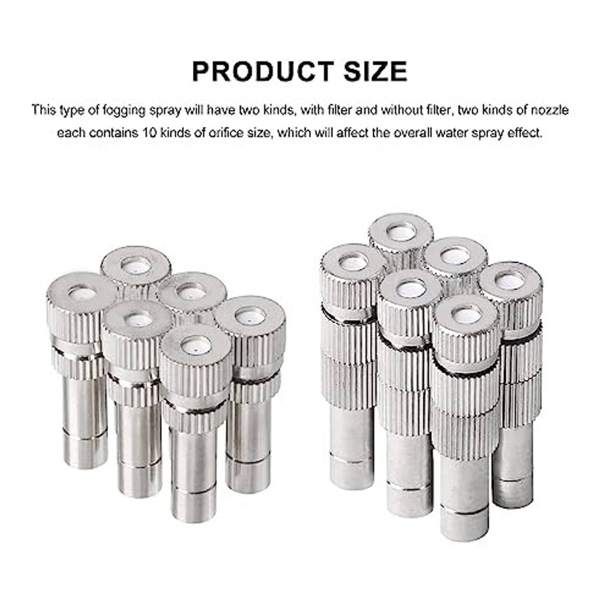Pack of silver mister nozzles with circular head and ridged collar tips