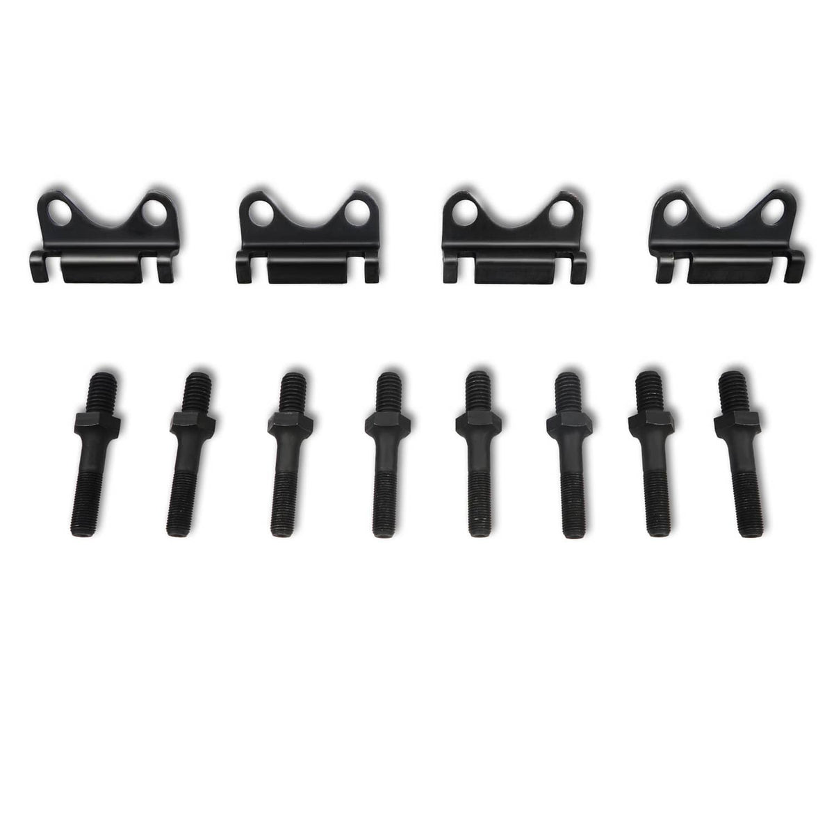 Cylinder head valve components: rocker arms, bolts and springs, black and metal parts