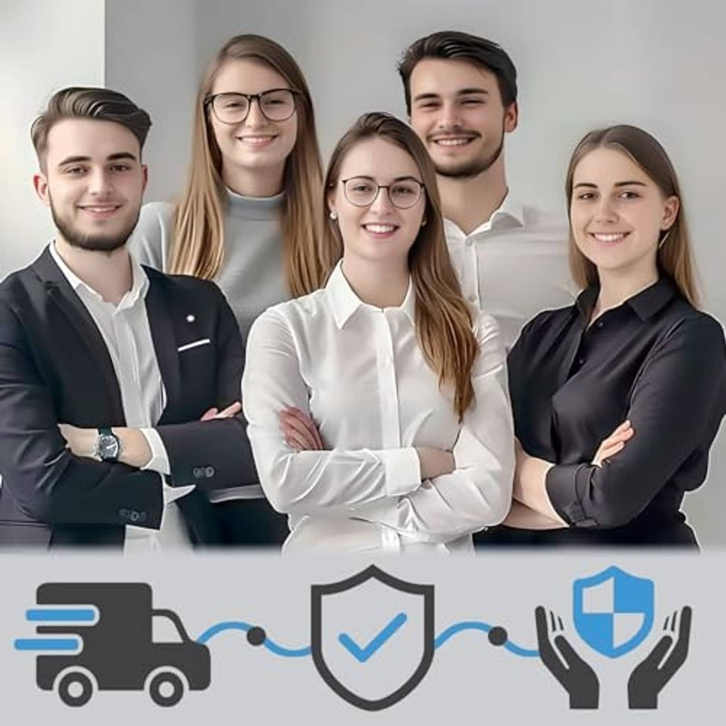 Customer support team with shield and check icons