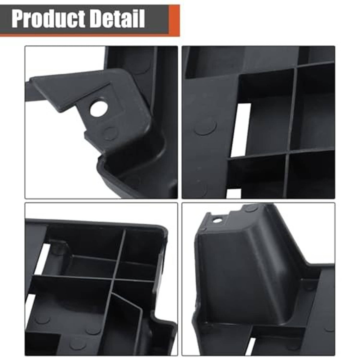 Black front bumper bracket interior details with mounting studs and molded compartments