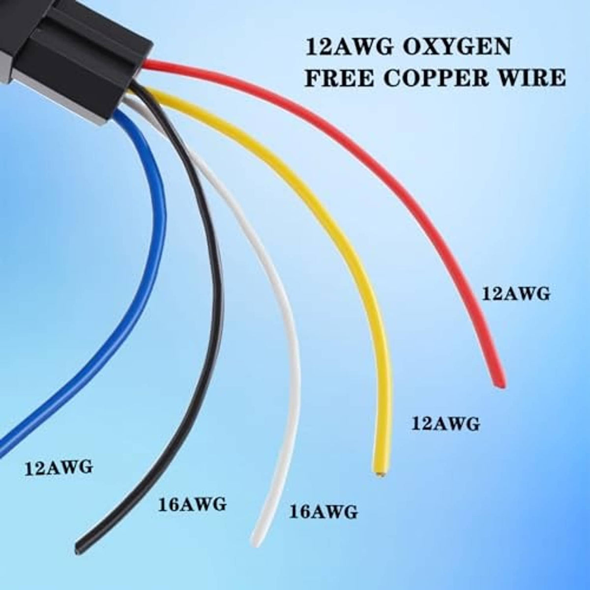 Multi-color wiring harness leads: red, yellow, blue, white, black; 12AWG and 16AWG