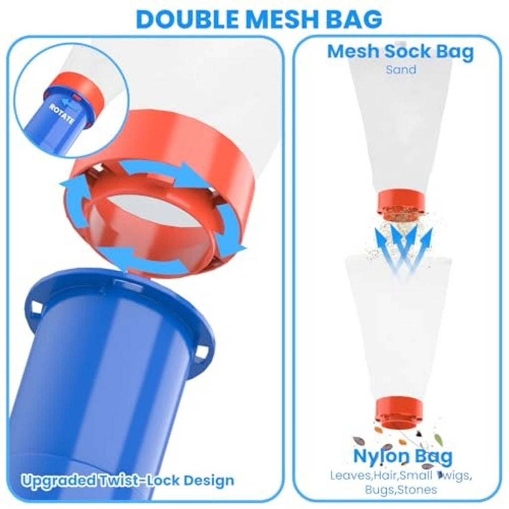 Double mesh collection bags for pool vacuum, with blue ring and orange cuff