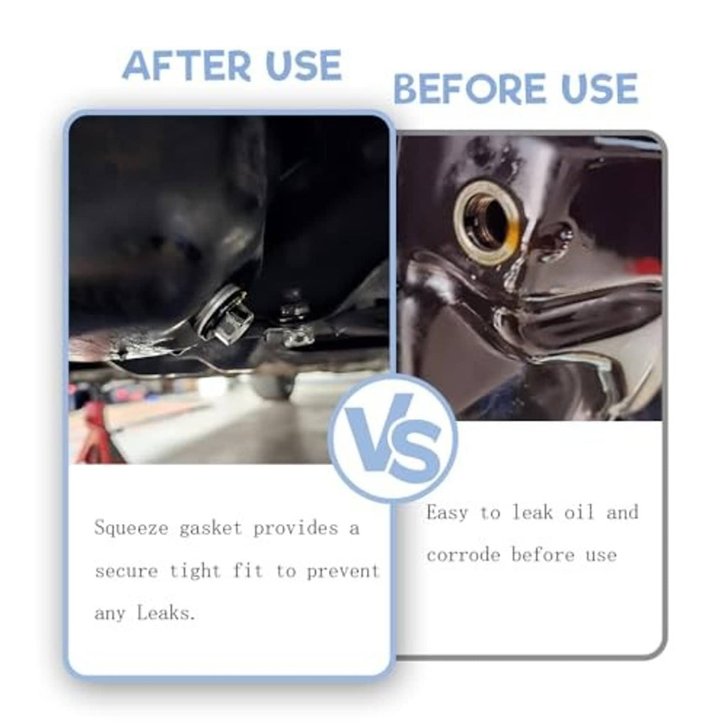 Oil drain plug crush washer gasket comparison showing a seal fit before and after
