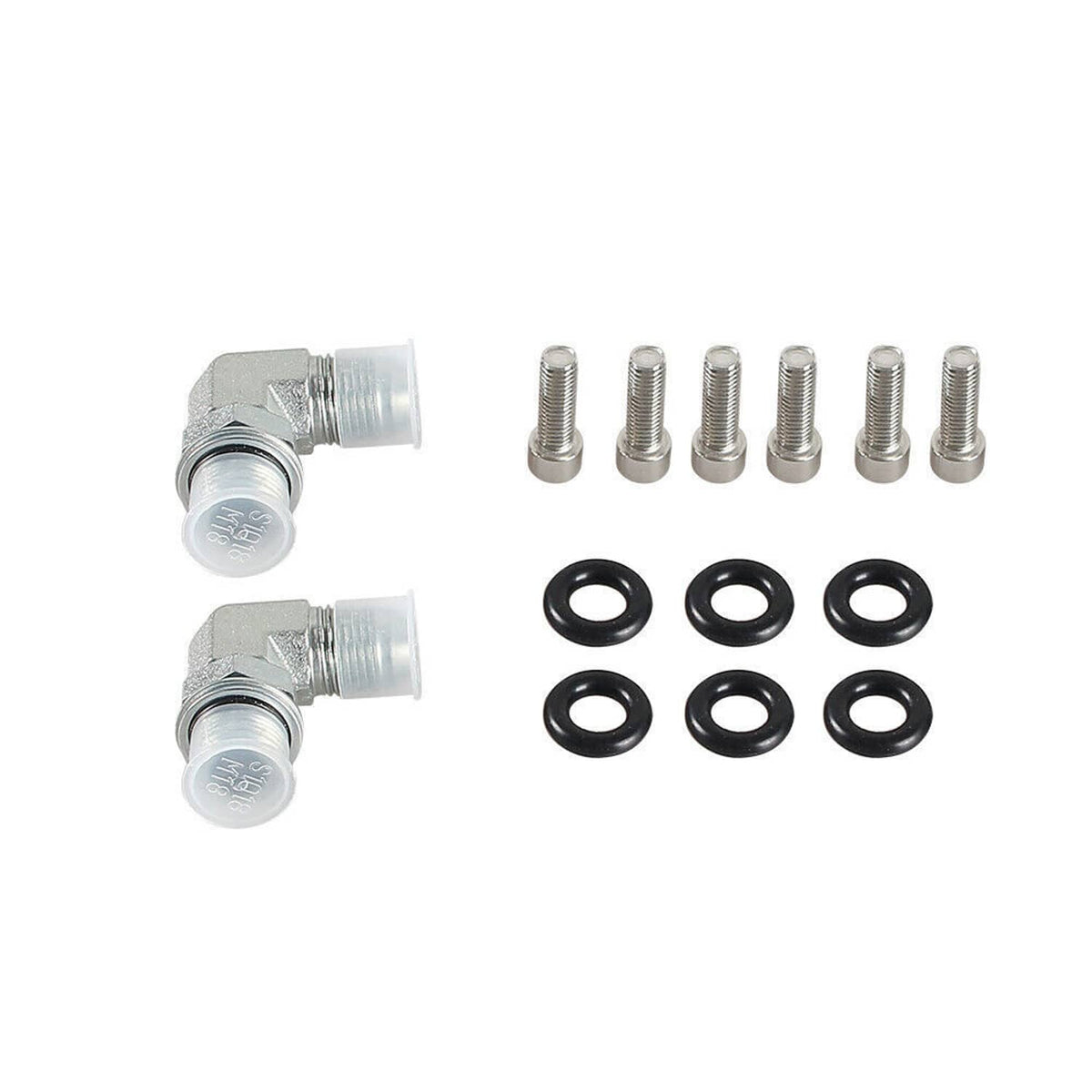 Tappet cover hardware kit: two fittings, screws, and black O-ring seals