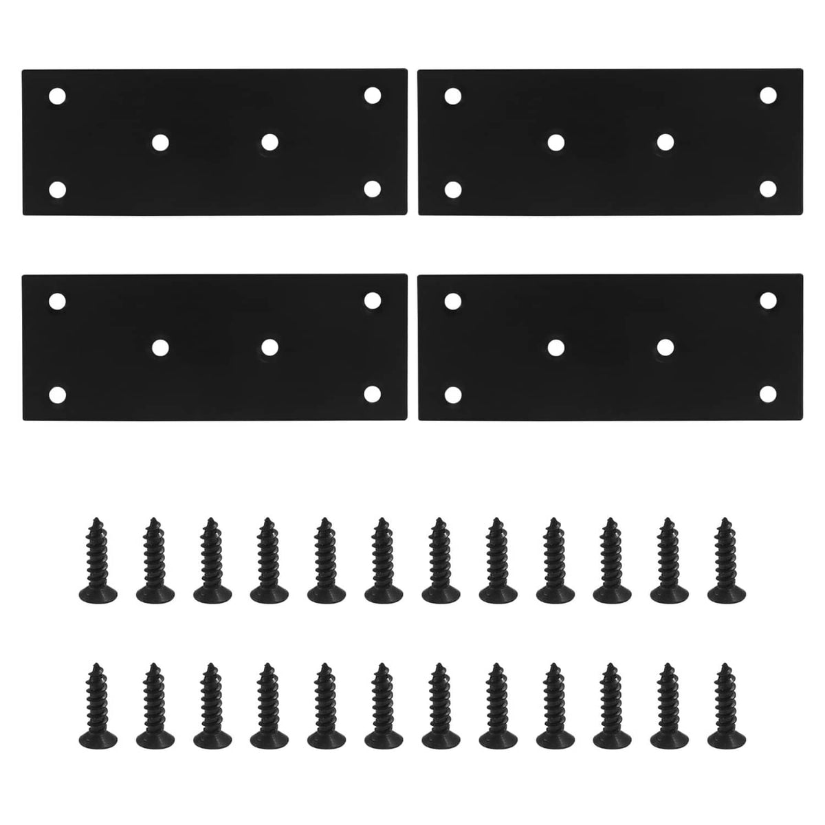 Murtenze black stainless mending plates set with countersunk holes and screws, 4-pack