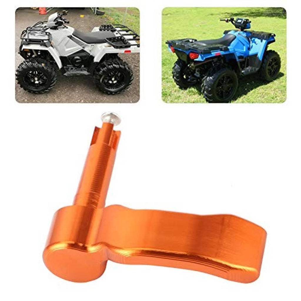 Orange anodized thumb throttle lever, curved handle with ridged center shaft