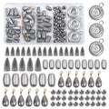Fishing sinker kit with assorted grey bullet, egg, and round weights in a plastic organizer